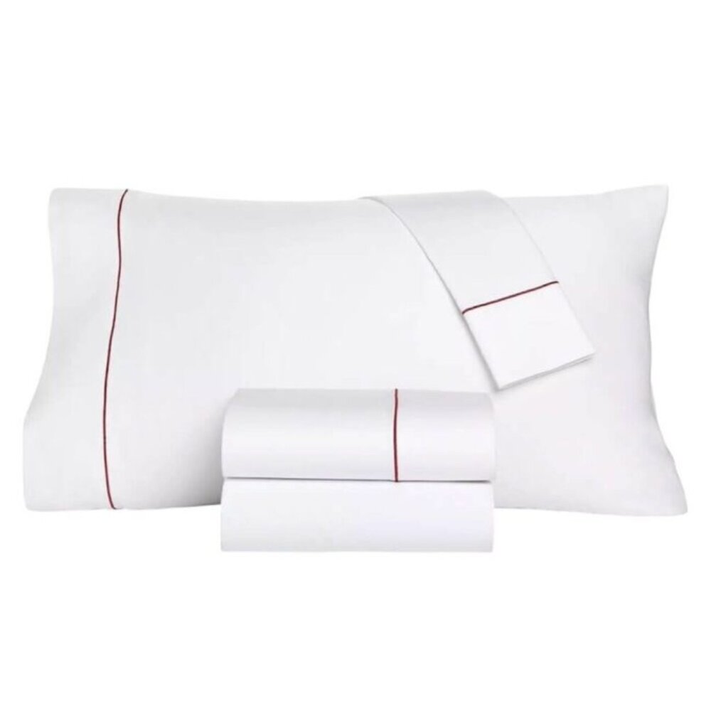 Charter Club Damask Embroidered Hem 3 Piece Twin Sheet Set Red Currant